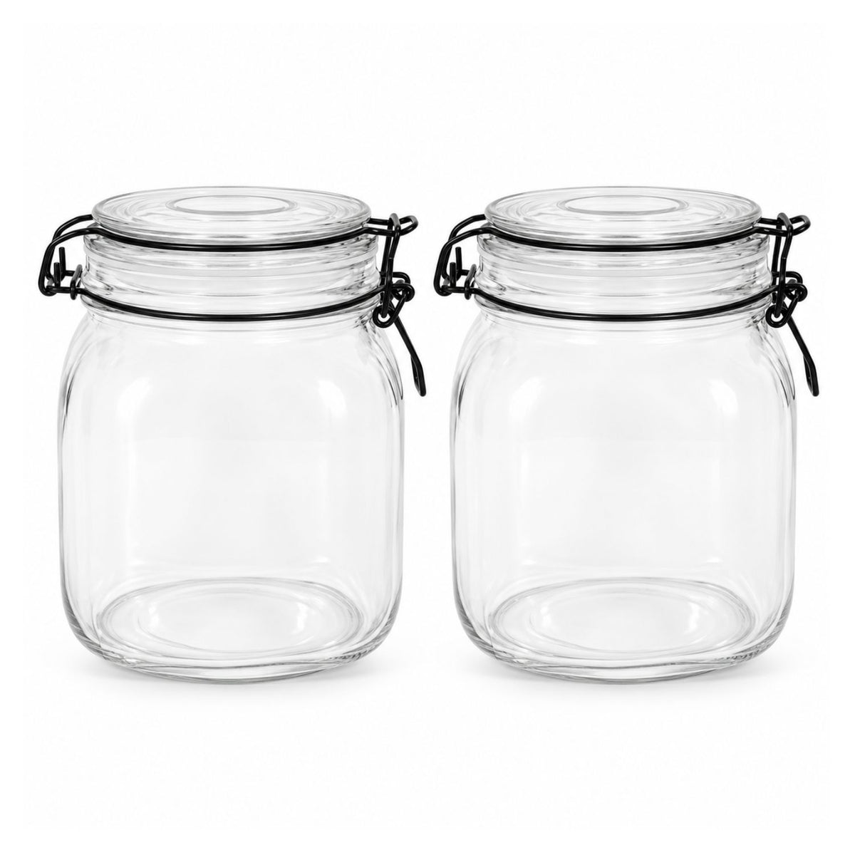 2Pcs 1000ml Black Lid Glass Clip Top Storage Jar