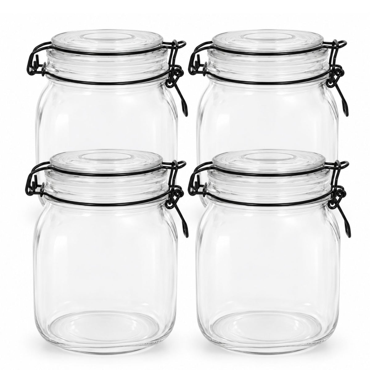4Pcs 1000ml Black Lid Glass Clip Top Storage Jar