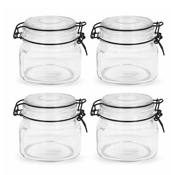 4Pcs 450ml Black Lid Glass Clip Top Storage Jar