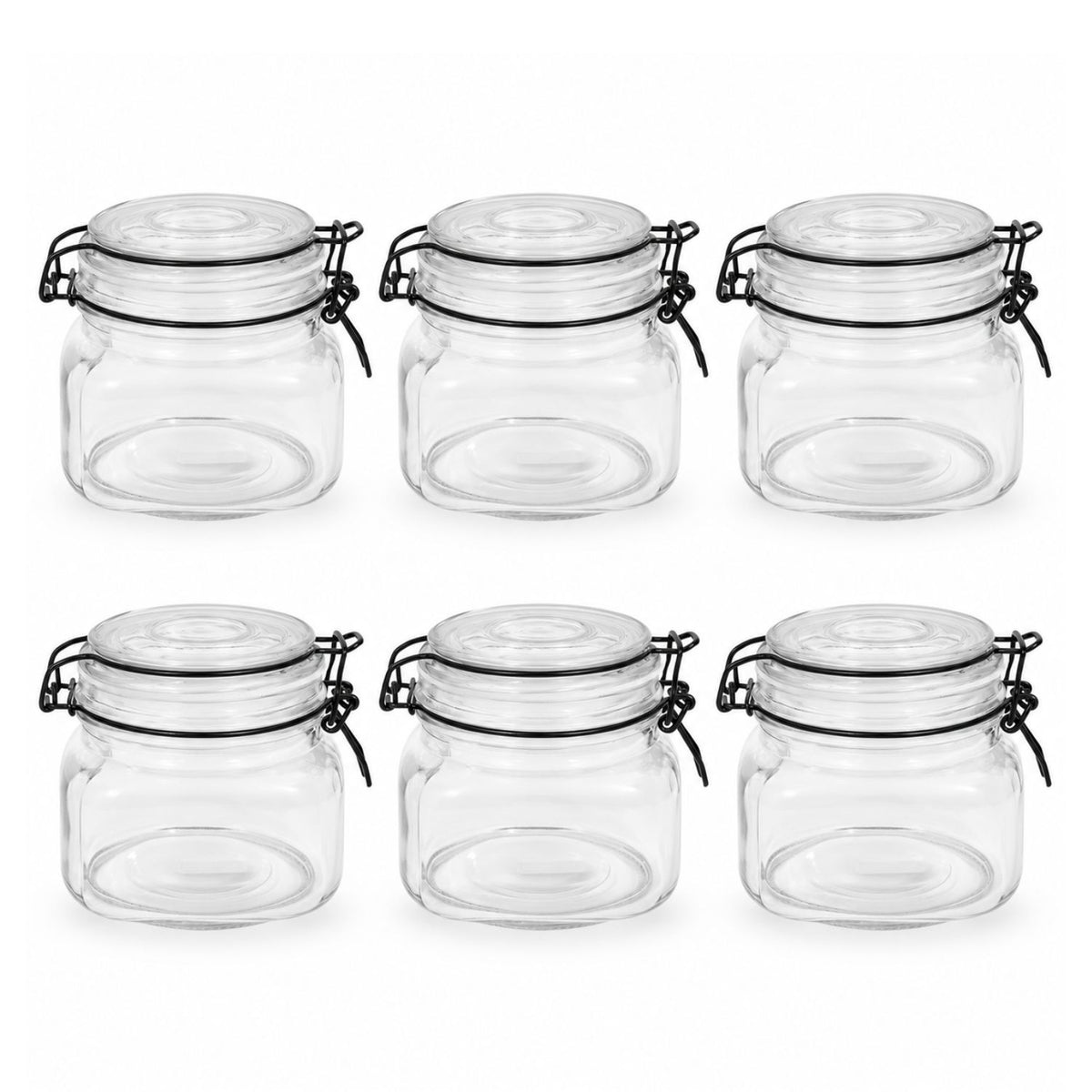 6Pcs 450ml Black Lid Glass Clip Top Storage Jar