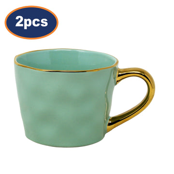 2Pcs 370ml Green Gold Handle Glazed Coffee Mug