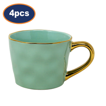 4Pcs 370ml Green Gold Handle Glazed Coffee Mug