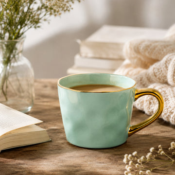 370ml Green Gold Handle Glazed Coffee Mug