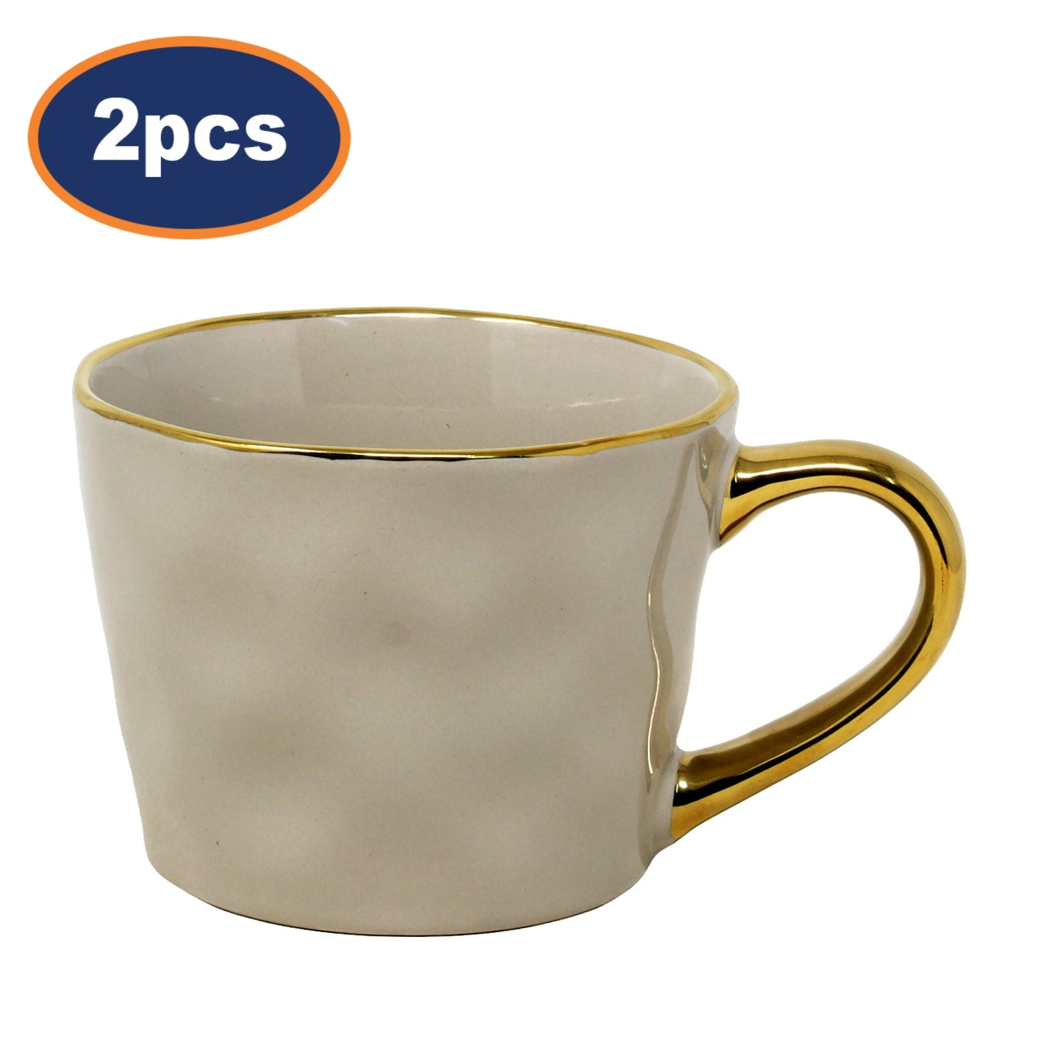 2Pcs 370ml Grey Gold Handle Glazed Coffee Mug