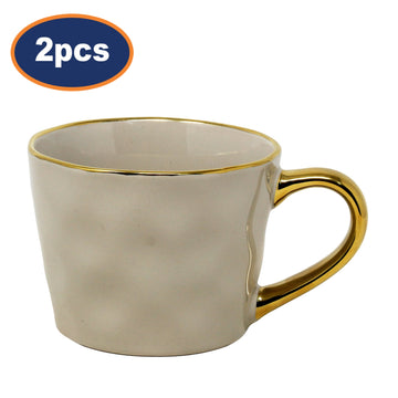 2Pcs 370ml Grey Gold Handle Glazed Coffee Mug
