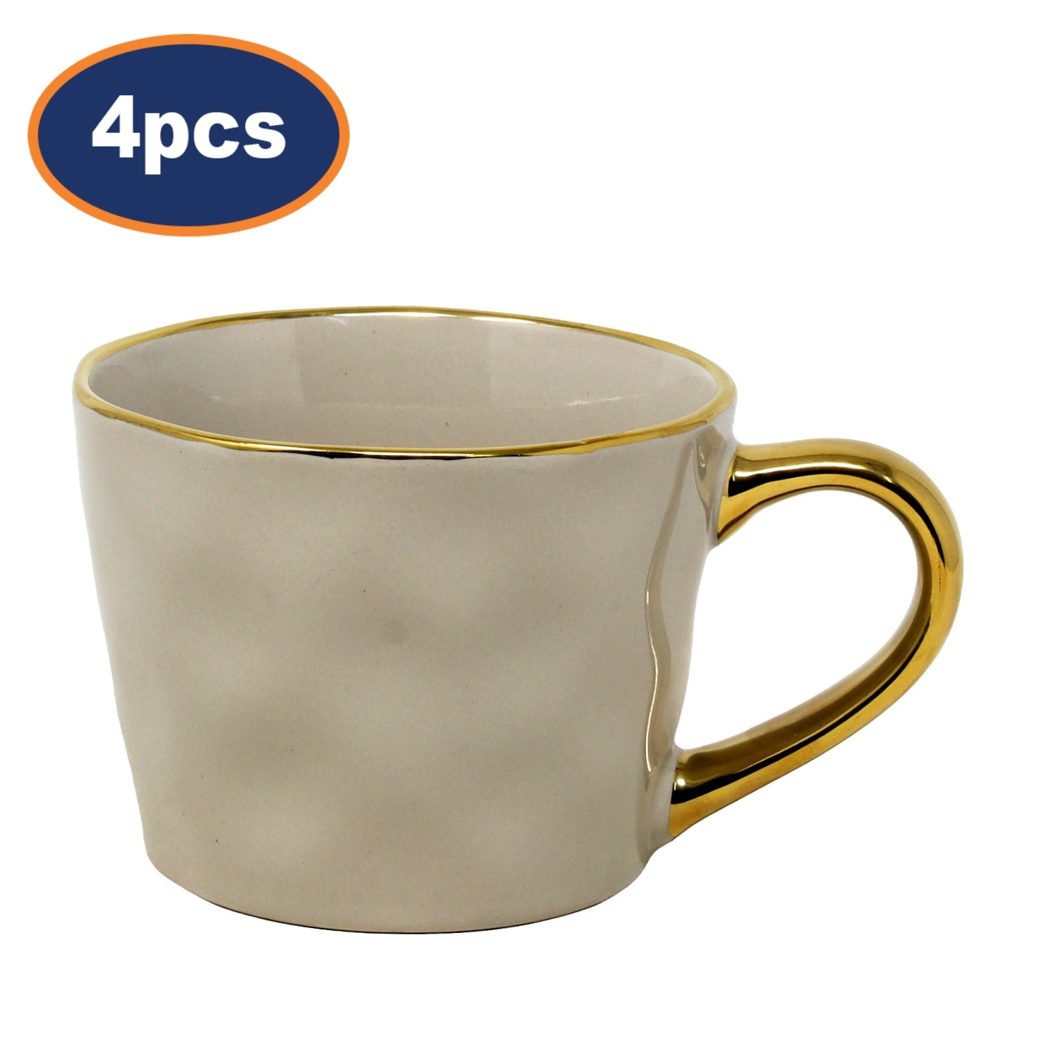 4Pcs 370ml Grey Gold Handle Glazed Coffee Mug