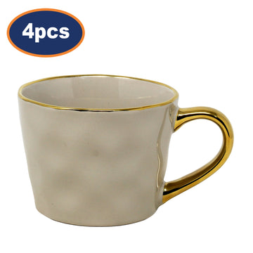 4Pcs 370ml Grey Gold Handle Glazed Coffee Mug