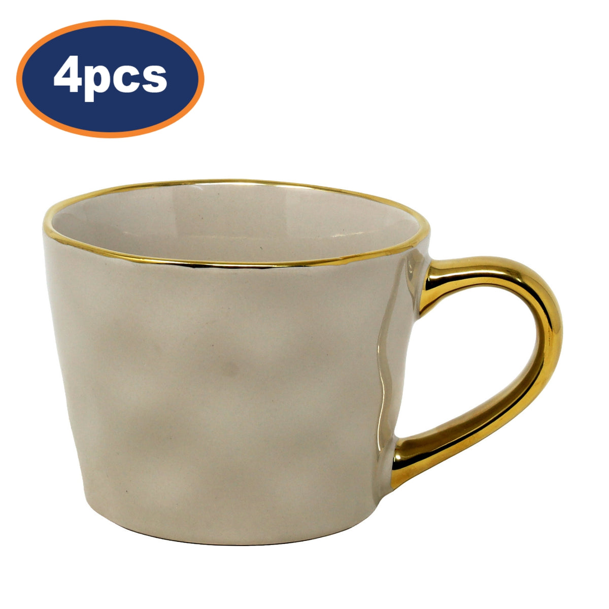 4Pcs 370ml Grey Gold Handle Glazed Coffee Mug