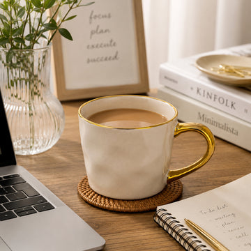 370ml Grey Gold Handle Glazed Coffee Mug