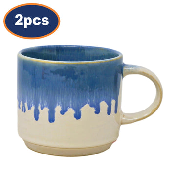 2Pcs 400ml Two-Tone Blue Cream Reactive Glaze Coffee Mug