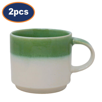 2Pcs 400ml Two-Tone Green Cream Reactive Glaze Coffee Mug