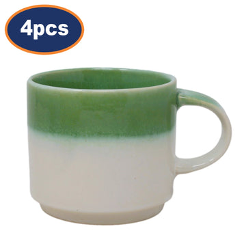 4Pcs 400ml Two-Tone Green Cream Reactive Glaze Coffee Mug