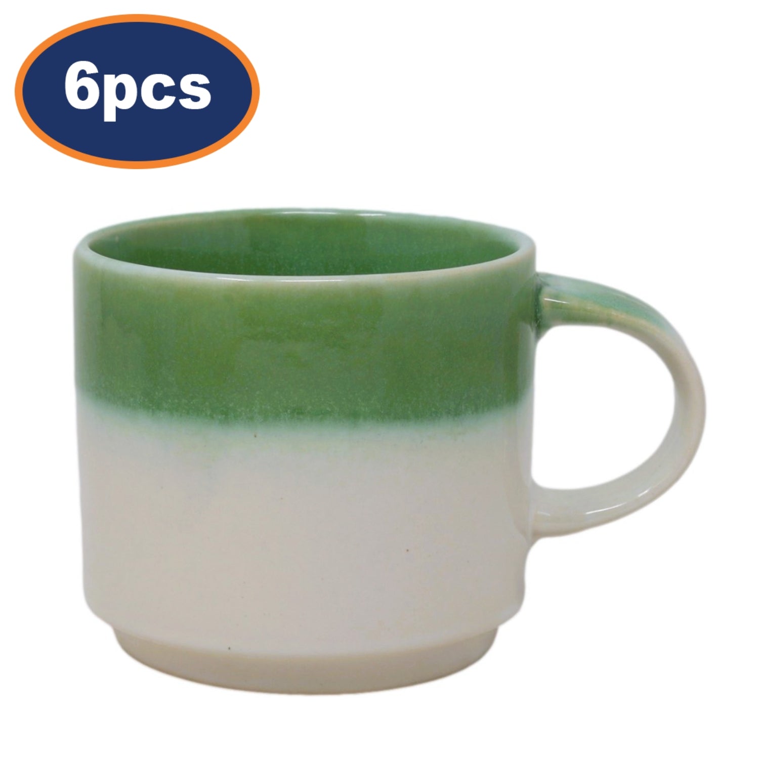 6Pcs 400ml Two-Tone Green Cream Reactive Glaze Coffee Mug