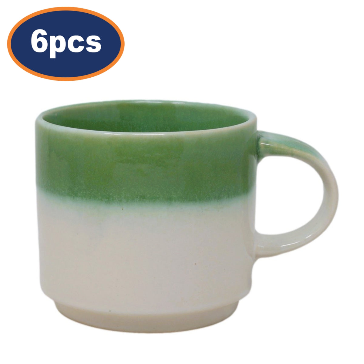6Pcs 400ml Two-Tone Green Cream Reactive Glaze Coffee Mug