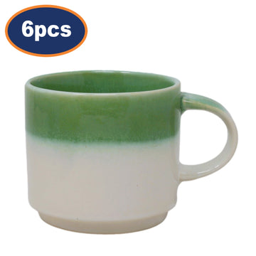6Pcs 400ml Two-Tone Green Cream Reactive Glaze Coffee Mug