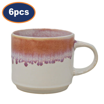 6Pcs 400ml Two-Tone Pink Cream Reactive Glaze Coffee Mug
