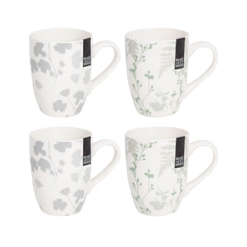 4Pcs  320ml Mad About Mugs Floral Ceramic Coffee Mug Set