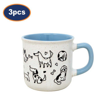 3Pcs 270ml Dog Blue Stoneware Coffee Mug