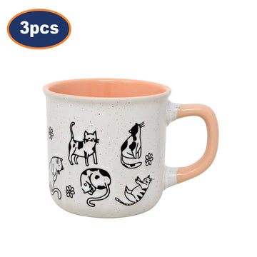 3Pcs270ml Cat Pink Stoneware Coffee Mug