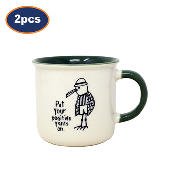 2Pcs 370ml Bird Design New China Green Coffee Mug