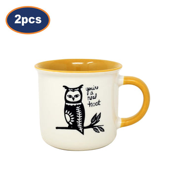 2Pcs 370ml Owl Design New China Yellow Coffee Mug