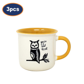 3Pcs 370ml Owl Design New China Yellow Coffee Mug