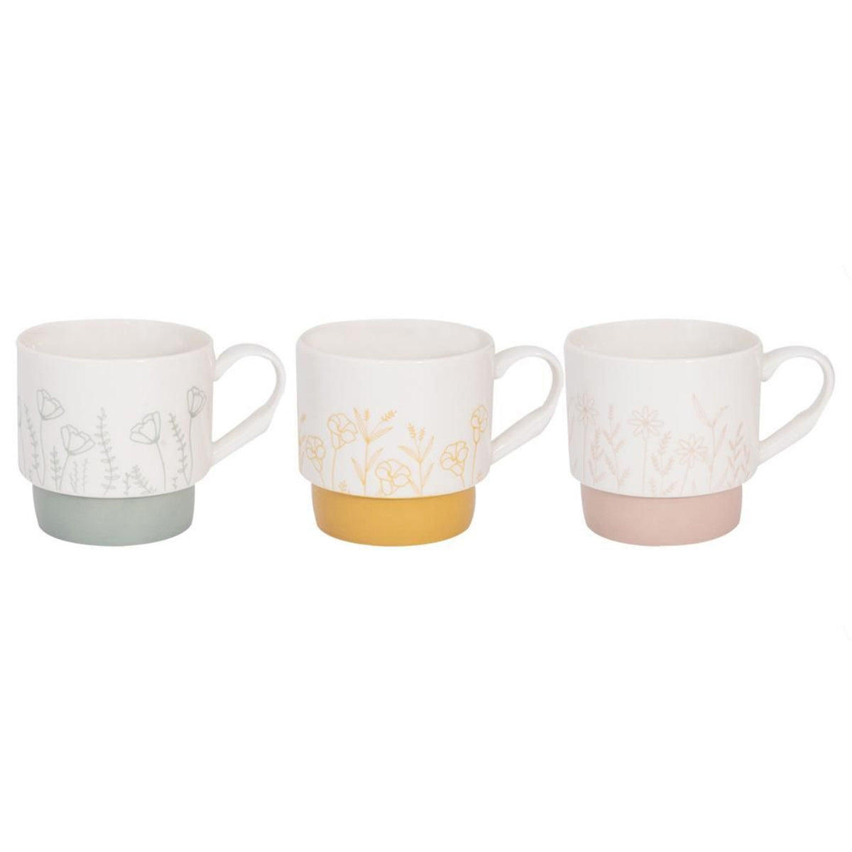 3Pcs 310ml Mad About Mugs Floral Ceramic Coffee Mug Set
