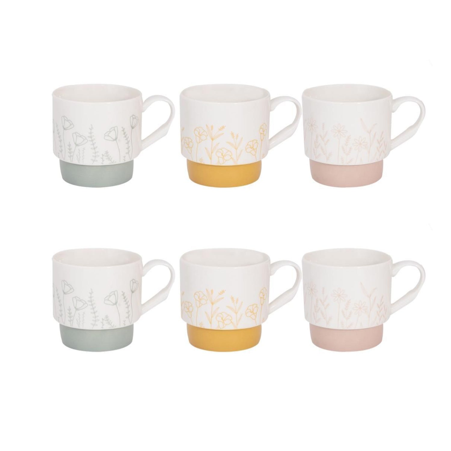 6Pcs 310ml Mad About Mugs Floral Ceramic Coffee Mug Set
