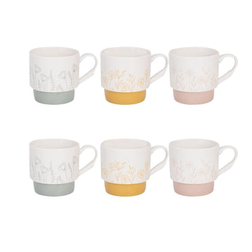 6Pcs 310ml Mad About Mugs Floral Ceramic Coffee Mug Set