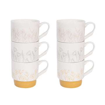 6Pcs 310ml Mad About Mugs Floral Ceramic Coffee Mug Set
