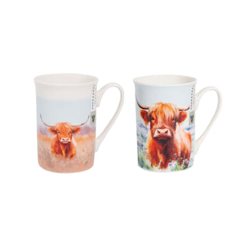 2Pcs Coco & Gray 280ml Highland Cow Coffee Mug