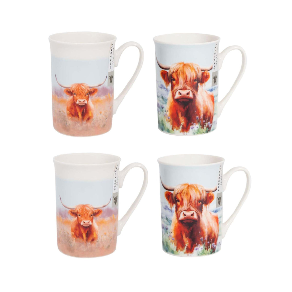 4Pcs 280ml Highland Cow Coffee Mug Set