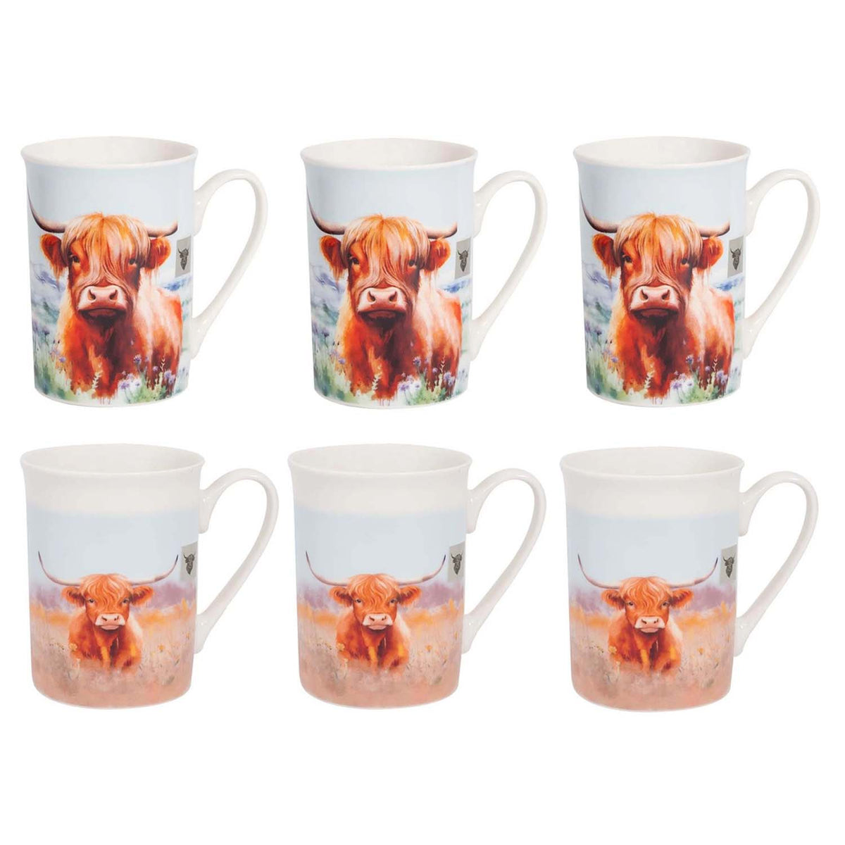 6Pcs 280ml Highland Cow Coffee Mug Set