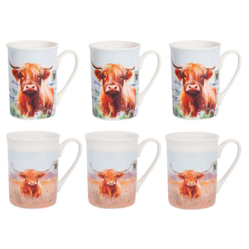 6Pcs 280ml Highland Cow Coffee Mug Set