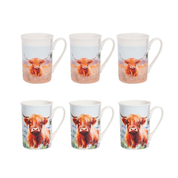 6Pcs Coco & Gray 280ml Highland Cow Coffee Mug