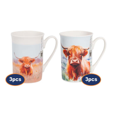6Pcs Coco & Gray 280ml Highland Cow Coffee Mug