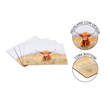4Pcs Highland Cow Rectangle Placemats