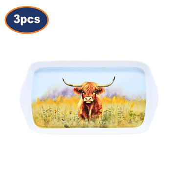 3Pcs 26cm Highland Cow Melamine Tea Tray