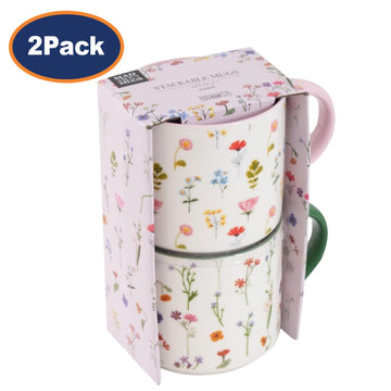 4Pcs 450ml New China Round Floral Stackable Mugs