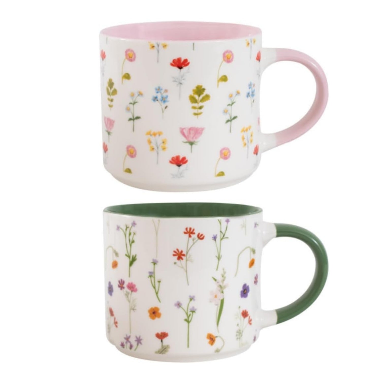 2Pcs 450ml New China Round Floral Stackable Mugs