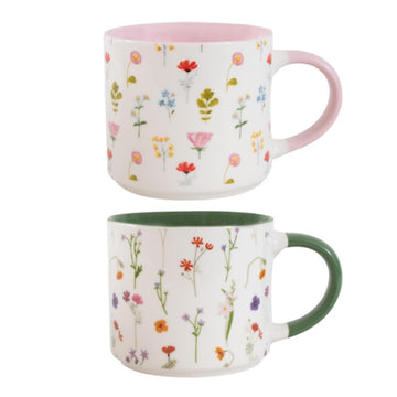 2Pcs 450ml New China Round Floral Stackable Mugs