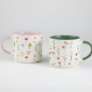 2Pcs 450ml New China Round Floral Stackable Mugs