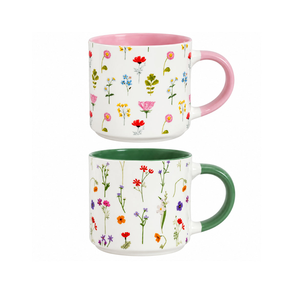 2Pcs 450ml New China Round Floral Stackable Mugs
