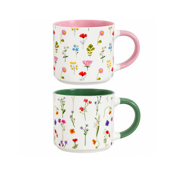 2Pcs 450ml New China Round Floral Stackable Mugs