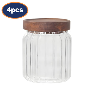 4Pcs Coco & Gray 400ml Small Glass Ribbed Canister