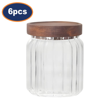 6Pcs Coco & Gray 400ml Small Glass Ribbed Canister