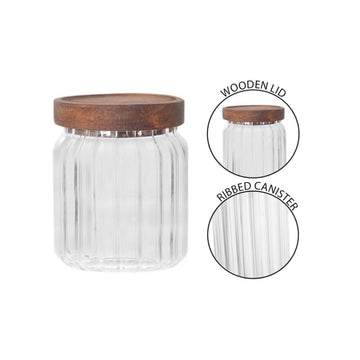 2Pcs Coco & Gray 400ml Small Glass Ribbed Canister