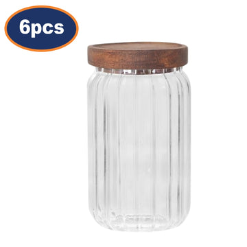 6Pcs Coco & Gray 600ml Medium Glass Ribbed Canister