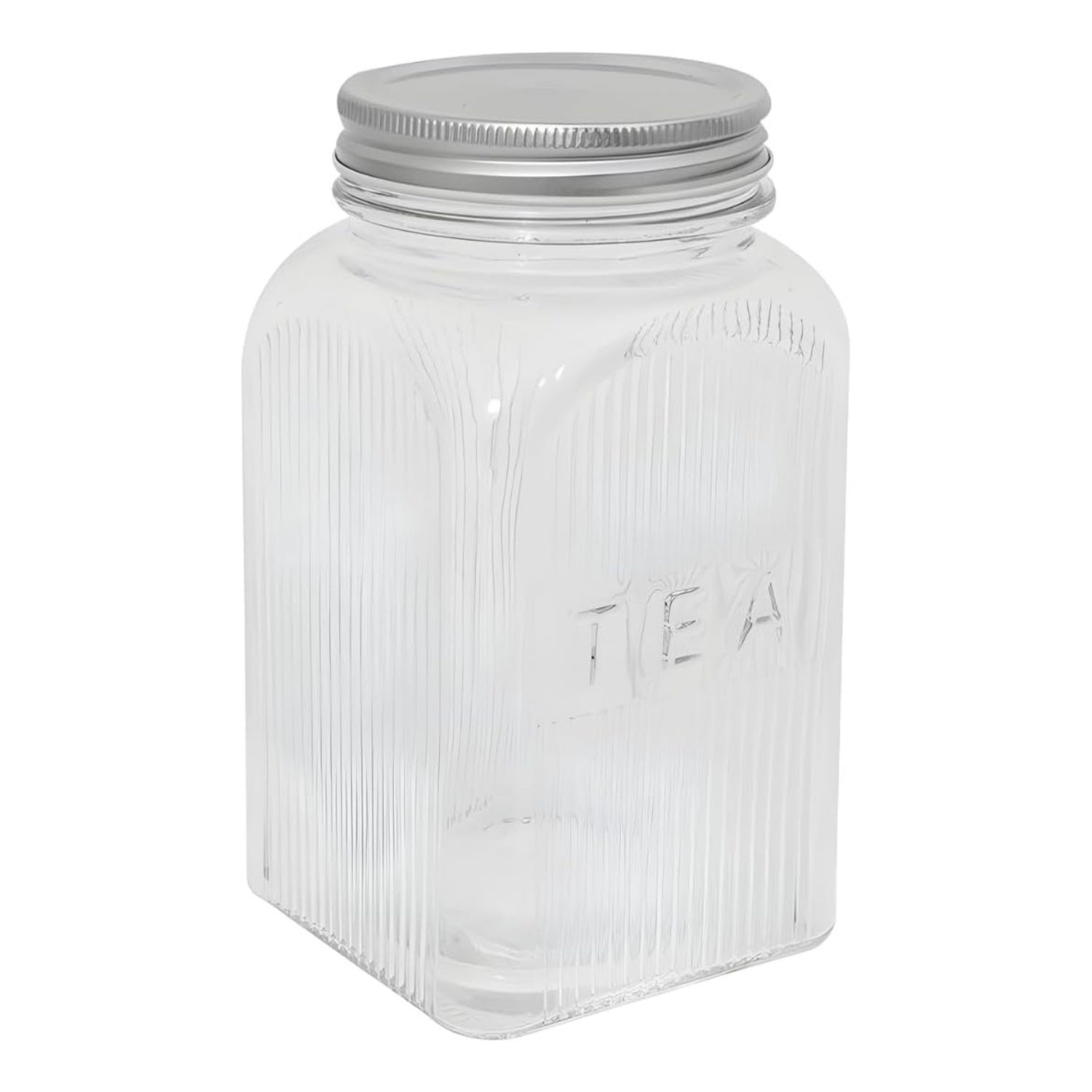 1.3L Clear Ribbed Square Glass Tea Jar