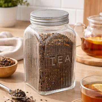 1.3L Clear Ribbed Square Glass Tea Jar